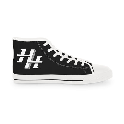Men's High Top Sneakers — Black Minimalist Logo Canvas Shoes
