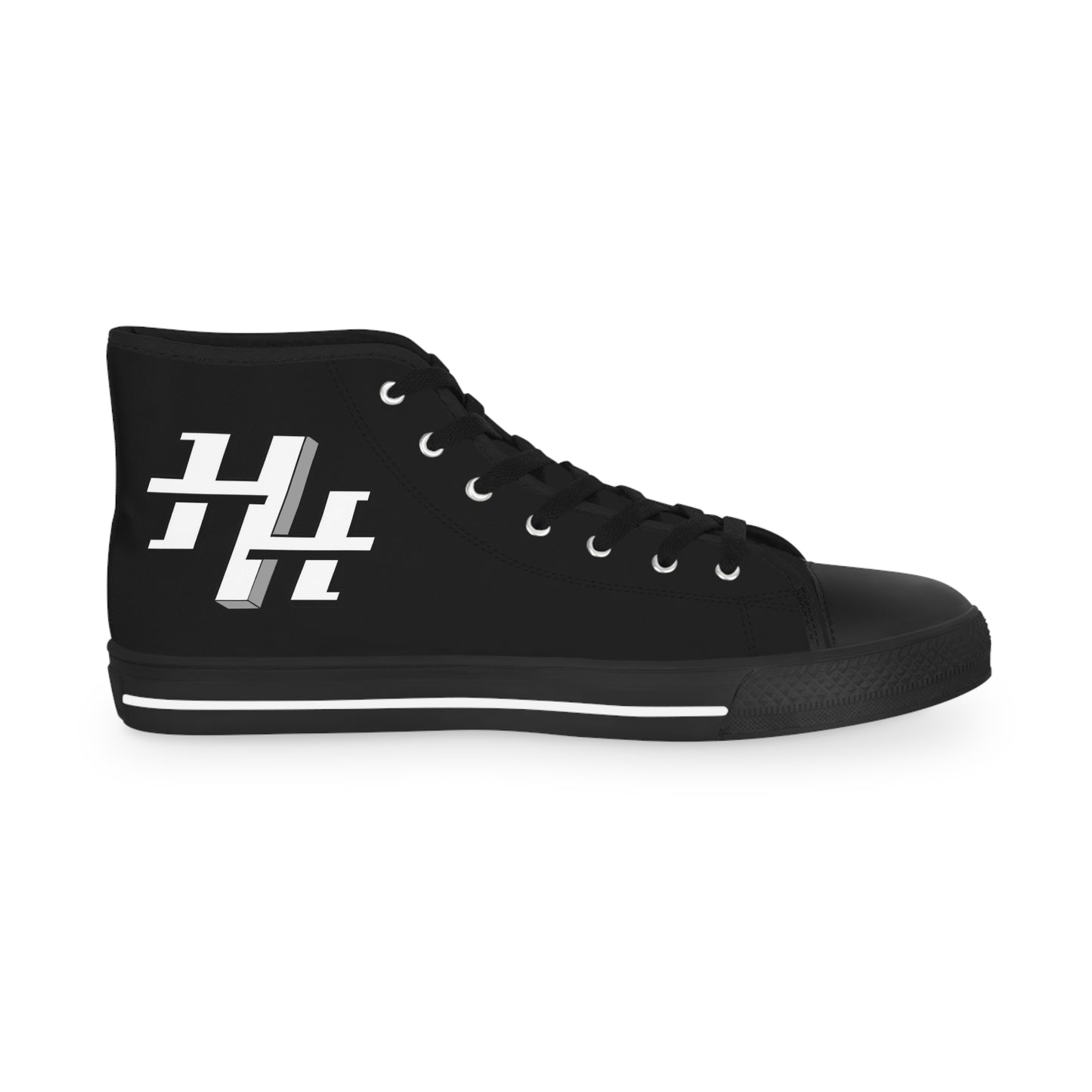 Men's High Top Sneakers — Black Minimalist Logo Canvas Shoes