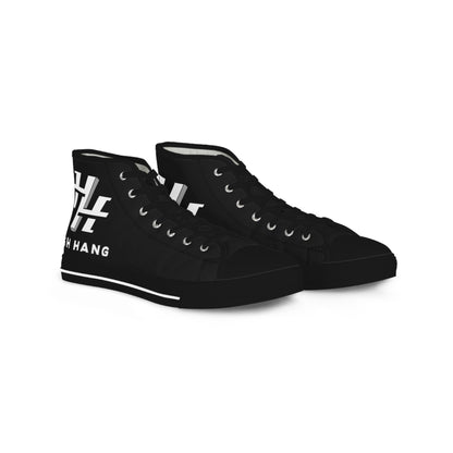 Men's High Top Sneakers — Black Minimalist Logo Canvas Shoes